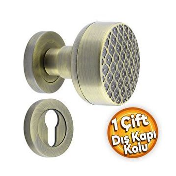 Badem10 Linda Dış Kapı Tokmağı Topuzu Kolu Antik Sarı Kapı Kolu Yale Sağa Sola Uygun Metal Tokmak