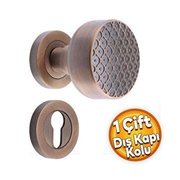 Badem10 Linda Dış Kapı Tokmağı Topuzu Kolu Antik Sarı Kapı Kolu Yale Sağa Sola Uygun Metal Tokmak