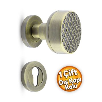 Badem10 Linda Dış Kapı Tokmağı Topuzu Kolu Antik Sarı Kapı Kolu Yale Sağa Sola Uygun Metal Tokmak