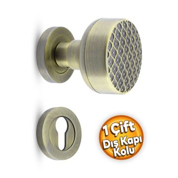 Badem10 Linda Dış Kapı Tokmağı Topuzu Kolu Antik Sarı Kapı Kolu Yale Sağa Sola Uygun Metal Tokmak