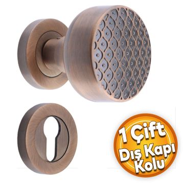 Badem10 Linda Dış Kapı Tokmağı Topuzu Kolu Antik Sarı Kapı Kolu Yale Sağa Sola Uygun Metal Tokmak