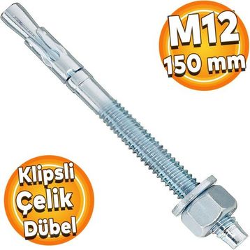 Badem10 M12x150 mm Klipsli Çelik Dübel
