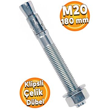 Badem10 M20x180 mm Klipsli Çelik Dübel