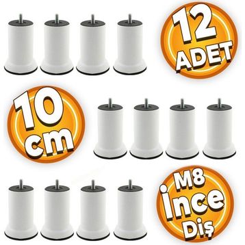 Badem10 M8 Civata Beyaz Metal Ayak 10 cm 12 Adet Mobilya Metal Kanepe Baza Koltuk Destek Ayağı
