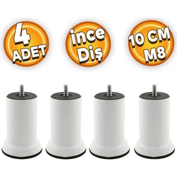 Badem10 M8 Civata Beyaz Metal Ayak 10 cm 4 Adet Mobilya Metal Kanepe Baza Koltuk Destek Ayağı