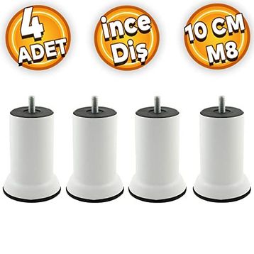Badem10 M8 Civata Beyaz Metal Ayak 10 cm 4 Adet Mobilya Metal Kanepe Baza Koltuk Destek Ayağı