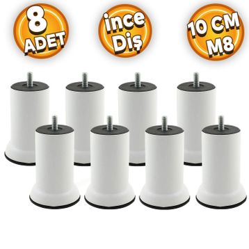 Badem10 M8 Civata Beyaz Metal Ayak 10 cm 8 Adet Mobilya Metal Kanepe Baza Koltuk Destek Ayağı
