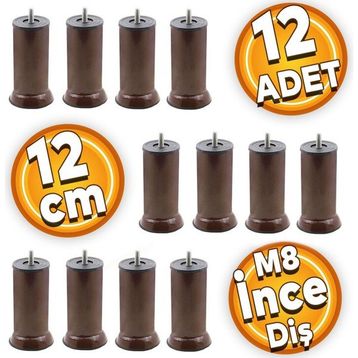 Badem10 M8 Civata Kahvrengi Ayak 12 cm 12 Adet Mobilya Kanepe Baza Koltuk Destek Ayağı