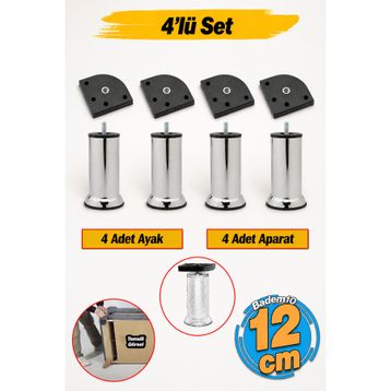 Badem10 M8 Civata Krom Ayak 12 cm 4 Adet Mobilya Kanepe Baza Koltuk Destek Ayağı
