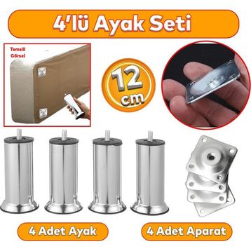 Badem10 M8 Civata Krom Ayak 12 cm 4 Adet Mobilya Kanepe Baza Koltuk Destek Ayağı