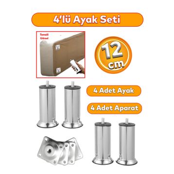 Badem10 M8 Civata Krom Ayak 12 cm 4 Adet Mobilya Kanepe Baza Koltuk Destek Ayağı