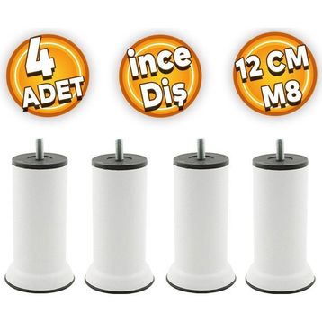 Badem10 M8 Civatalı İnce Diş Beyaz Metal 12 cm 4 Adet Mobilya Baza Metal Kanepe Koltuk Destek Ayağı