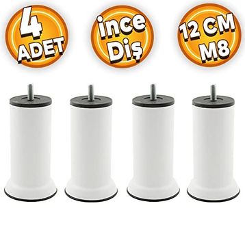 Badem10 M8 Civatalı İnce Diş Beyaz Metal 12 cm 4 Adet Mobilya Baza Metal Kanepe Koltuk Destek Ayağı