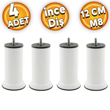Badem10 M8 Civatalı İnce Diş Beyaz Metal 12 cm 4 Adet Mobilya Baza Metal Kanepe Koltuk Destek Ayağı