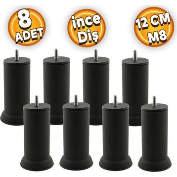 Badem10 M8 Civatalı İnce Diş Siyah Metal 12 Adet Mobilya Baza Metal Kanepe Koltuk Destek Ayağı
