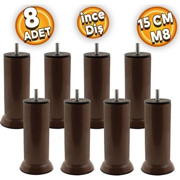 Badem10 M8 Civatalı Kahverengi Ayak 15 cm 8 Adet Baza Mobilya Koltuk Kanepe Metal Destek Ayağı
