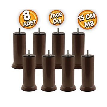 Badem10 M8 Civatalı Kahverengi Ayak 15 cm 8 Adet Baza Mobilya Koltuk Kanepe Metal Destek Ayağı