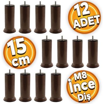 Badem10 M8 Civatalı Kahverengi Metal Ayak 15 cm 12 Adet Baza Mobilya Kanepe Koltuk Destek Ayağı