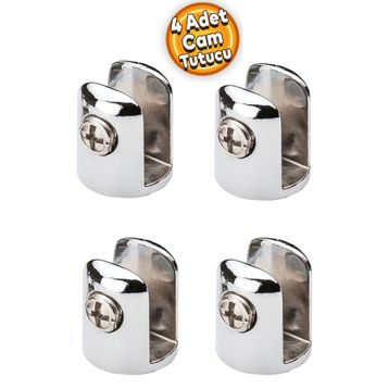 Badem10 Metal Yuvarlak Cam Etejer Menteşesi Krom Metal Vidalı 10 mm 4 Adet Raf Tutucu