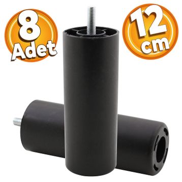 Badem10 Mobilya Kanepe Baza 12 cm Siyah 8 Adet Sehpa TV Ünitesi Koltuk Ayak Yükseltici Orta Destek Ayağı