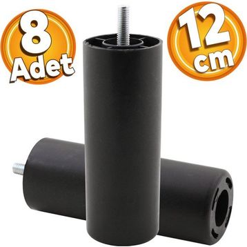Badem10 Mobilya Kanepe Baza 12 cm Siyah 8 Adet Sehpa TV Ünitesi Koltuk Ayak Yükseltici Orta Destek Ayağı