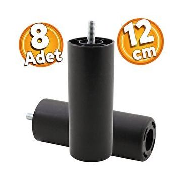 Badem10 Mobilya Kanepe Baza 12 cm Siyah 8 Adet Sehpa TV Ünitesi Koltuk Ayak Yükseltici Orta Destek Ayağı