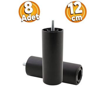 Badem10 Mobilya Kanepe Baza 12 cm Siyah 8 Adet Sehpa TV Ünitesi Koltuk Ayak Yükseltici Orta Destek Ayağı