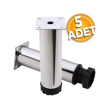 Badem10 Mobilya Kanepe Baza Koltuk Destek Ayağı Ayarlanabilir 15 cm 5 Adet Krom Metal Ayak