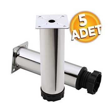 Badem10 Mobilya Kanepe Baza Koltuk Destek Ayağı Ayarlanabilir 15 cm 5 Adet Krom Metal Ayak