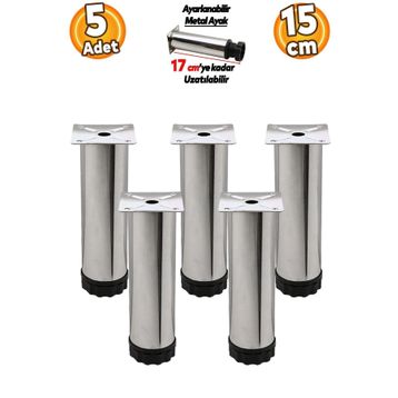 Badem10 Mobilya Kanepe Baza Koltuk Destek Ayağı Ayarlanabilir 15 cm 5 Adet Krom Metal Ayak