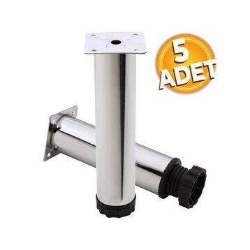 Badem10 Mobilya Kanepe Baza Koltuk Destek Ayağı Ayarlanabilir 20 cm 5 Adet Krom Metal Ayak