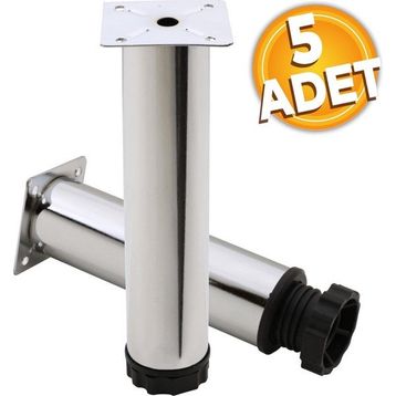 Badem10 Mobilya Kanepe Baza Koltuk Destek Ayağı Ayarlanabilir 20 cm 5 Adet Krom Metal Ayak