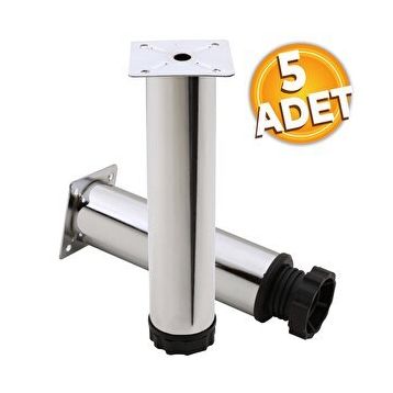 Badem10 Mobilya Kanepe Baza Koltuk Destek Ayağı Ayarlanabilir 20 cm 5 Adet Krom Metal Ayak