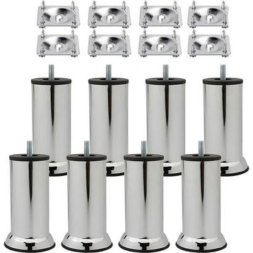 Badem10 Mobilya Kanepe Baza Koltuk Destek Ayağı M8 Civata 12 cm Krom Ayak + 8'li Set Bağlantı Aparatı