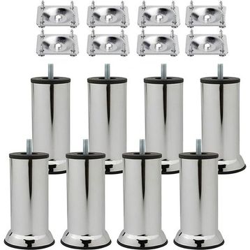 Badem10 Mobilya Kanepe Baza Koltuk Destek Ayağı M8 Civata 12 cm Krom Ayak + 8'li Set Bağlantı Aparatı