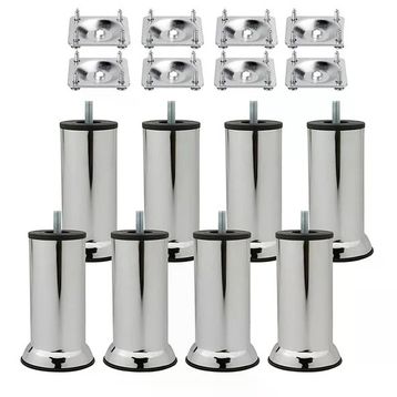 Badem10 Mobilya Kanepe Baza Koltuk Destek Ayağı M8 Civata 12 cm Krom Ayak + 8'li Set Bağlantı Aparatı