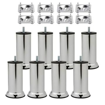 Badem10 Mobilya Kanepe Baza Koltuk Destek Ayağı M8 Civata 12 cm Krom Ayak + 8'li Set Bağlantı Aparatı
