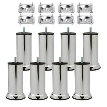 Badem10 Mobilya Kanepe Baza Koltuk Destek Ayağı M8 Civata 12 cm Krom Ayak + 8'li Set Bağlantı Aparatı