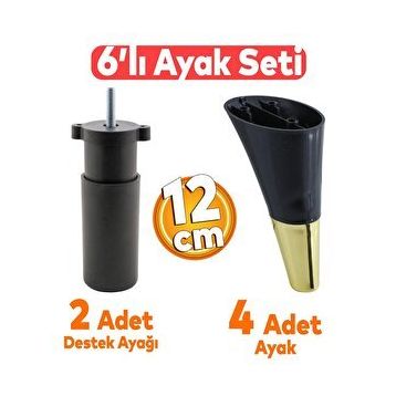 Badem10 Mobilya Kanepe Koltuk Ünite 12 cm Siyah Gold Baza Ayak