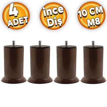 Badem10 Mobilya M8 Civata Kahverengi Metal Ayak 10 cm 4 Adet Metal Kanepe Baza Koltuk Destek Ayağı