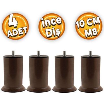 Badem10 Mobilya M8 Civata Kahverengi Metal Ayak 10 cm 4 Adet Metal Kanepe Baza Koltuk Destek Ayağı