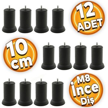 Badem10 Mobilya M8 Civata Siyah Metal Ayak 10 cm 12 Adet Metal Kanepe Baza Koltuk Destek Ayağı