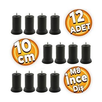 Badem10 Mobilya M8 Civata Siyah Metal Ayak 10 cm 12 Adet Metal Kanepe Baza Koltuk Destek Ayağı
