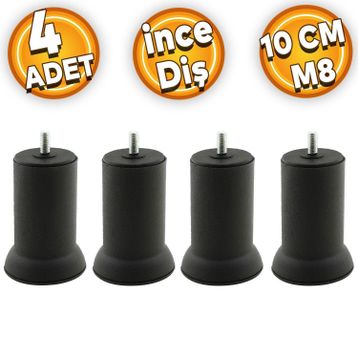 Badem10 Mobilya M8 Civata Siyah Metal Ayak 10 cm 4 Adet Metal Kanepe Baza Koltuk Destek Ayağı