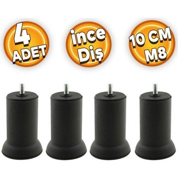Badem10 Mobilya M8 Civata Siyah Metal Ayak 10 cm 4 Adet Metal Kanepe Baza Koltuk Destek Ayağı