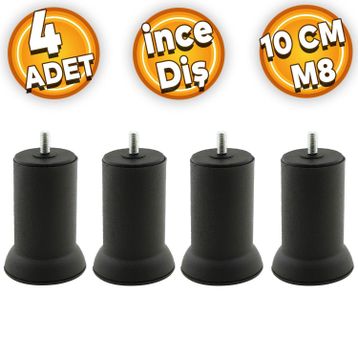 Badem10 Mobilya M8 Civata Siyah Metal Ayak 10 cm 4 Adet Metal Kanepe Baza Koltuk Destek Ayağı