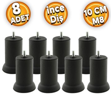 Badem10 Mobilya M8 Civata Siyah Metal Ayak 10 cm 8 Adet Metal Kanepe Baza Koltuk Destek Ayağı