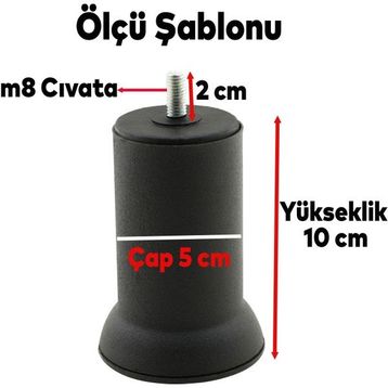 Badem10 Mobilya M8 Civata Siyah Metal Ayak 10 cm 8 Adet Metal Kanepe Baza Koltuk Destek Ayağı