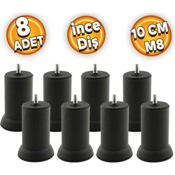 Badem10 Mobilya M8 Civata Siyah Metal Ayak 10 cm 8 Adet Metal Kanepe Baza Koltuk Destek Ayağı