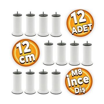 Badem10 Mobilya Metrik 8 Civatalı İnce Diş Beyaz Metal Ayak 12 cm 12 Adet Baza Kanepe Koltuk Destek Ayağı